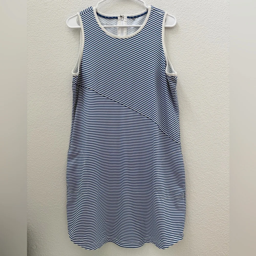 Tommy Bahama IslandZone Aubrey Cassia Navy Blue and White Striped Dress, Large - Picture 2 of 13